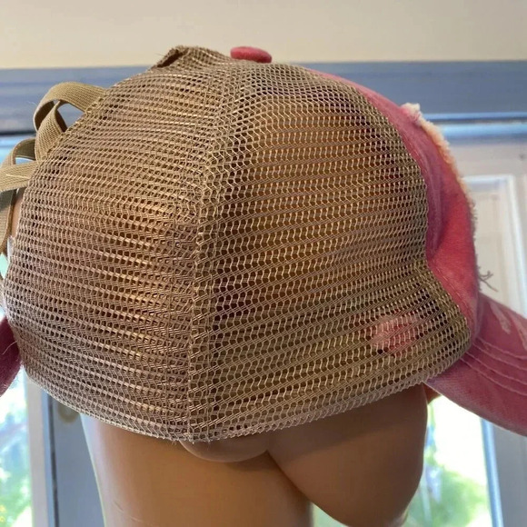 C C Beach Please Women Cap Hat Pink Beige Mesh Distressed Adjustable Barbiecore - Picture 9 of 13